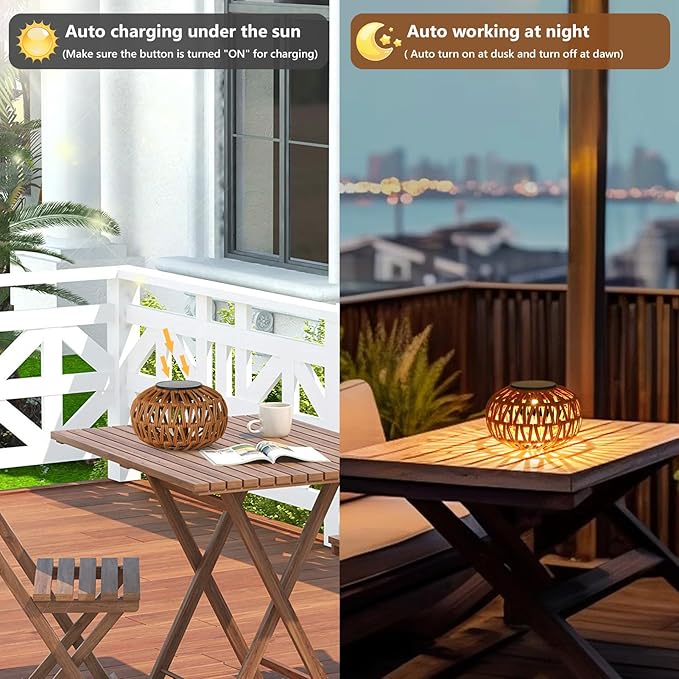2 Pack Solar Lanterns Outdoor Waterproof, Outdoor Table Lamp Decor, Rattan - Image 3