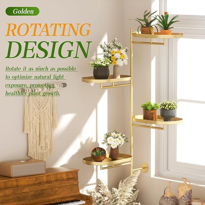 Window Rotating Plant Stand Shelf Indoor Gold Metal Floating Shelves 4-Tier - Image 2
