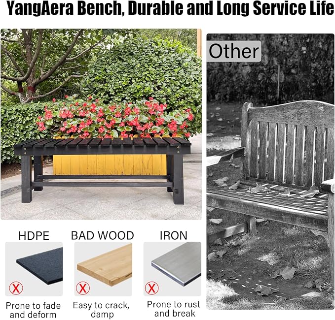 47.2'' Outdoor Garden Benches Weatherproof Patio Bench Two-Person Seat Backless - Image 6