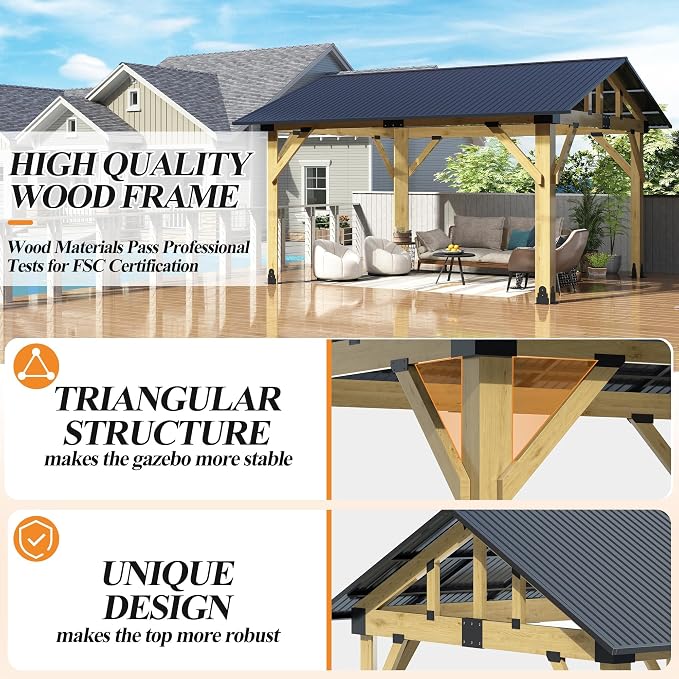COVERONICS 11’x13’ Outdoor Wood Gazebo - Image 4