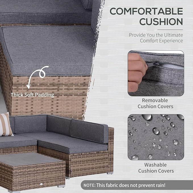 Outsunny 7 Piece Patio Furniture Set, Wicker Outdoor Sectional Sofa Set - Image 4