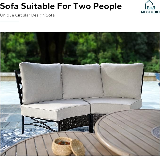 MFSTUDIO Patio Furniture Set, 8 Seats Half-Moon Curved Outdoor Sectional Sofa - Image 2