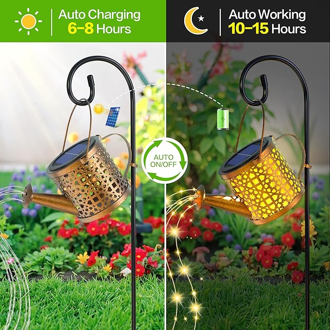 Solar Lights Outdoor Decorative, 2 Pack Metal Watering Can Lights Outdoor - Image 5