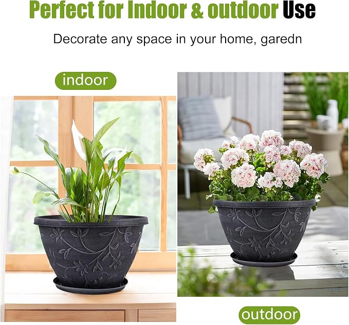 4 Pack 10 Inch Plant Pot for Outdoor Indoor, Plastic Flower Pots - Image 4