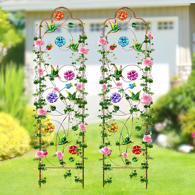 2 Pack Metal Garden Trellis Arched Fence Trellises - Image 6
