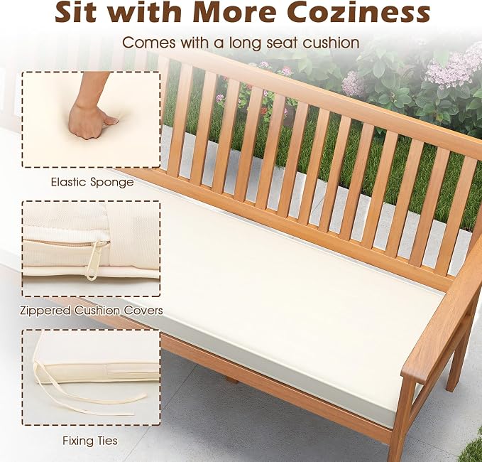 Tangkula 3-Seat Acacia Wood Outdoor Bench - Image 8