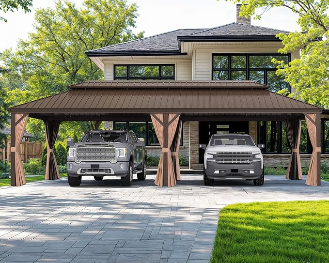 PURPLE LEAF 12' X 28' Outdoor Hardtop Gazebo Patio Wide Aluminum Frame Metal - Image 9