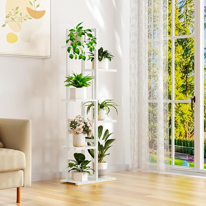 6 Tier Bamboo Plant Stand Indoor, Wood Tall Flower Holder Corner Tiered Plant - Image 6