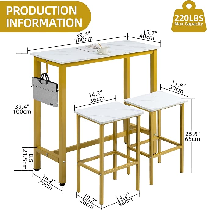 Finnhomy Bar Table Set, 39.3" Pub Table High Top Table, Rectangular Bar Height - Image 5