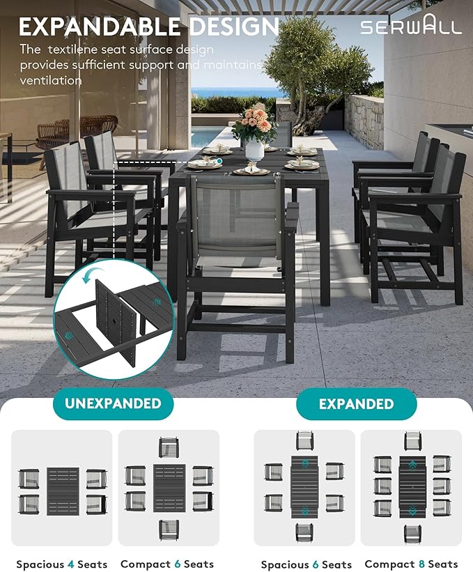 SERWALL 7-Piece Patio Dining Sets, All Weather HDPE Patio Furniture Set - Image 4