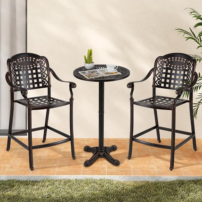Giantex Outdoor Bar Stools Set of 2 Cast Aluminum, 25.5'' Counter Height Bar - Image 4