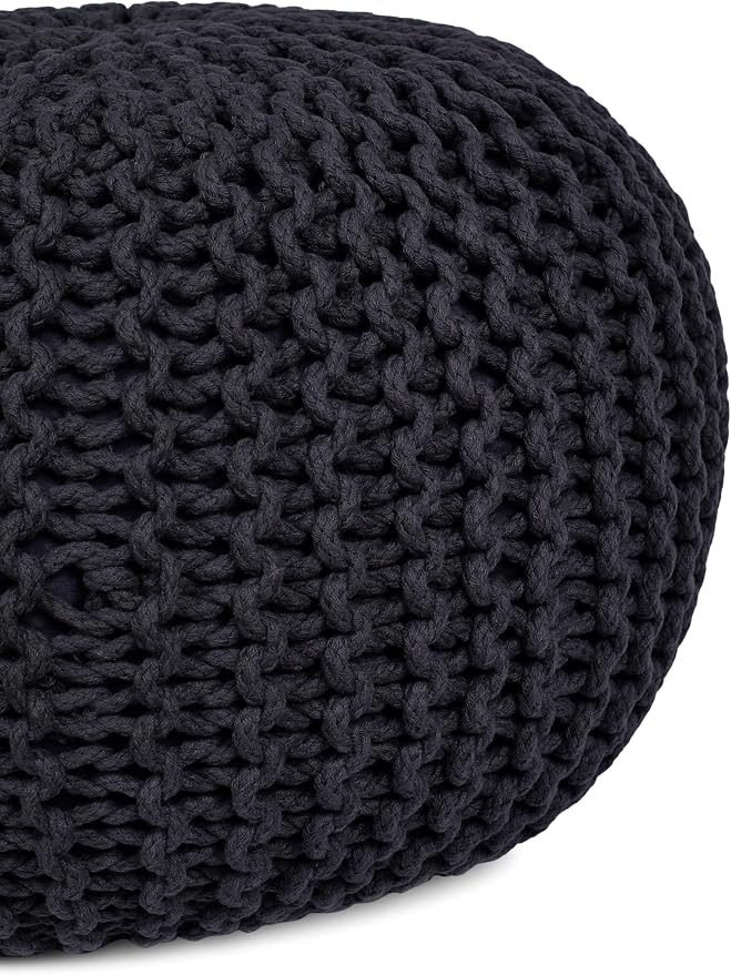 BIRDROCK HOME Round Pouf Ottoman | Cotton Braided Foot Stool - Image 4