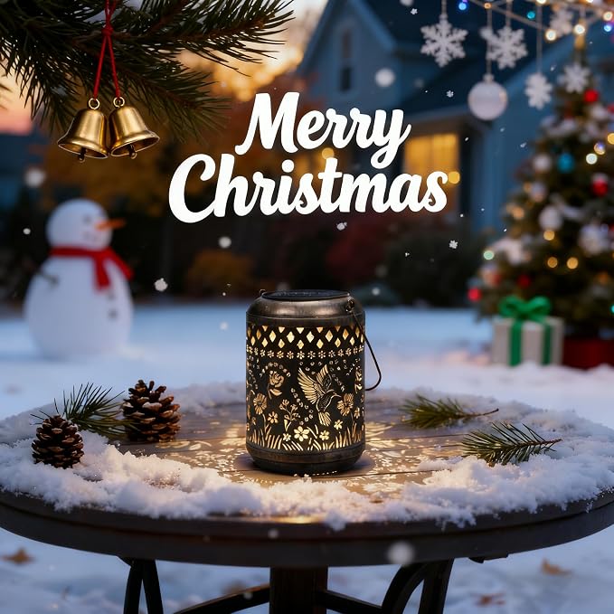 Christmas Outdoor Decor Solar Lanterns Hanging Waterproof, Solar Lights Metal - Image 2