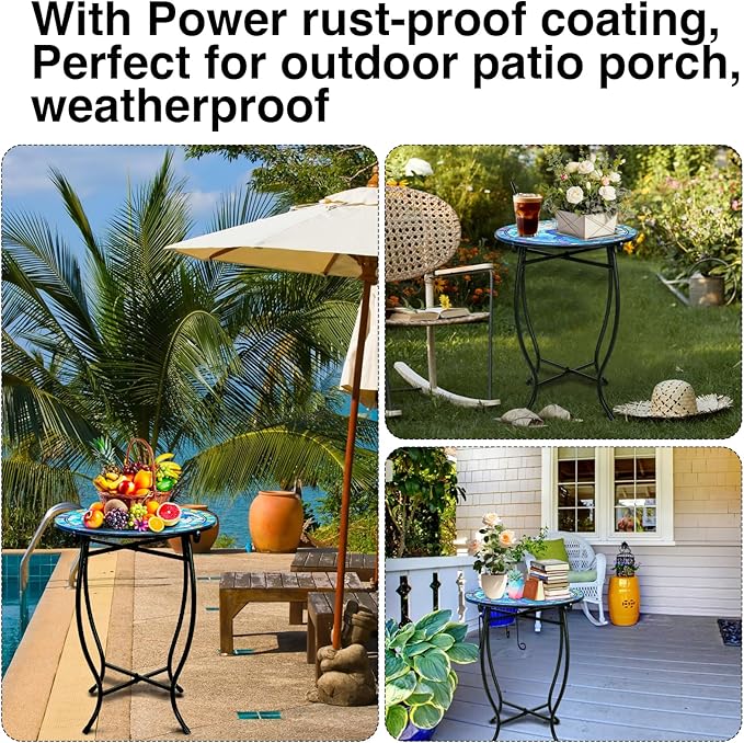 Fashion&cool Patio Side Table for Small Space, 14 Inch Weather Resistant Metal - Image 3