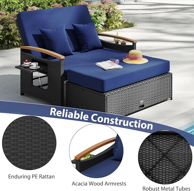 Moccha Outdoor Wicker Daybed, Patio Rattan Loveseat Sofa w/ 4-Level Adjustable - Image 5