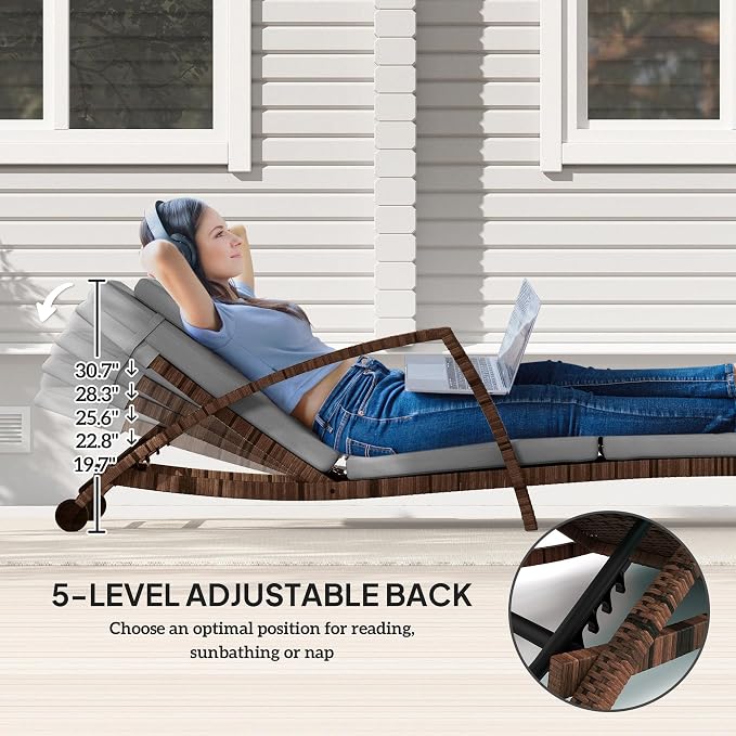 Outsunny Wicker Chaise Lounge Chair Outdoor Set of 2, 5-Position Adjustable - Image 4