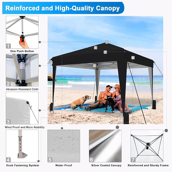 SANWAY 10x10 Pop up Canopy Tent, One-Button, Outdoor Instant Canopy Protable - Image 4