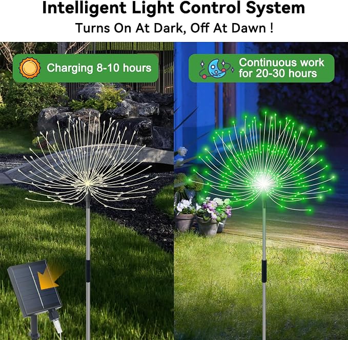 Solar Garden Lights Outdoor Waterproof, 4 Pack Total 480 LED Solar Firework - Image 2