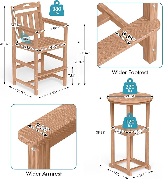 Ciokea 3-Pcs Bistro Table and Chairs, All-Weather Round High Top Bar Table - Image 2