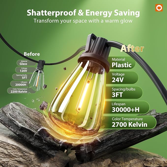 addlon 198FT Solar String Lights Outdoor Waterproof, 60+4 LED Bulbs, - Image 5