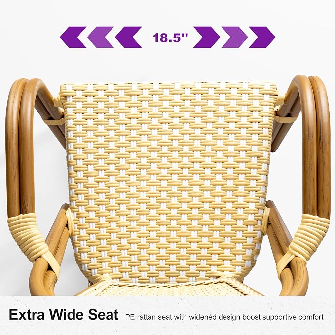 PURPLE LEAF French Bistro Chairs Set of 2 Hand-Woven Wicker Armchairs Outdoor - Image 5