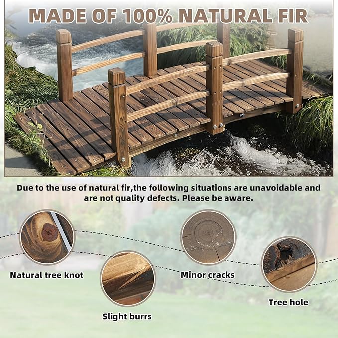 Wood Garden Bridge Classic Wooden Arch Stained Finish Footbridge - Image 5