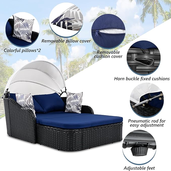 Merax Outdoor Patio Rattan Daybed Sunbed - Image 3