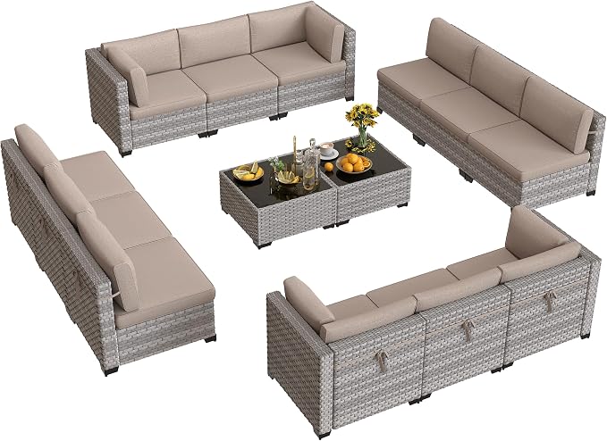 12-Seat Modular Patio Furniture Set – Outdoor Wicker Sectional Sofa - Image 9