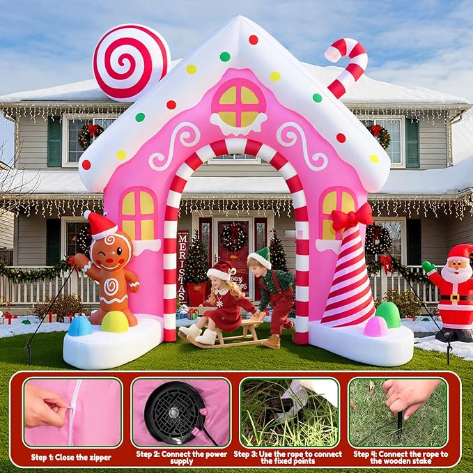 10 Ft Pink Inflatable Christmas Arch - Image 7
