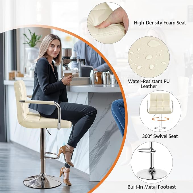 Yaheetech Bart Stools Set of 4, PU Leather Adjustable Barstools - Image 8