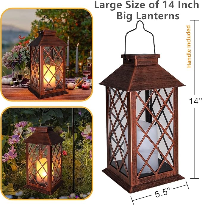 TAKE ME 14" Solar Lantern Outdoor Garden Hanging Lantern Waterproof LED - Image 5
