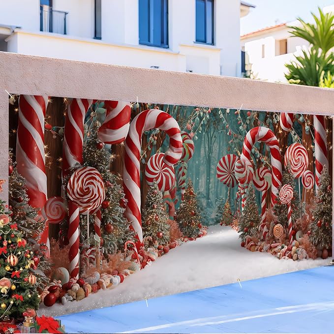 ANNA QUEEN Candy Cane Wonderland Christmas Garage Door Banner 6 x 13FT - Image 5