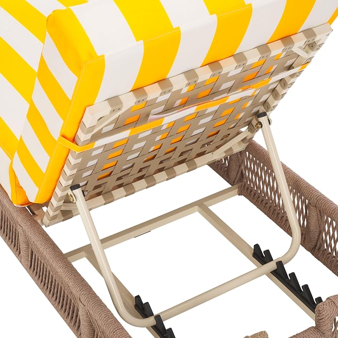 SAFAVIEH Outdoor Collection Gillian Heather Tan & Yellow Stripe Chaise Lounge - Image 11