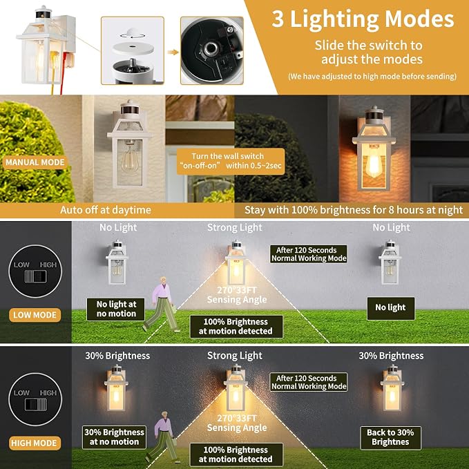 Yisuro Porch Lights with GFCI Outlet, Dusk to Dawn Motion Sensor Outdoor - Image 3