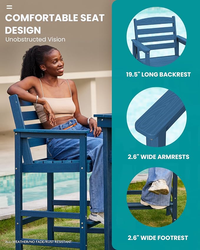 SERWALL Outdoor Bar Table and Chairs Set, Adirondack Bar Chairs Set of 2 and - Image 4