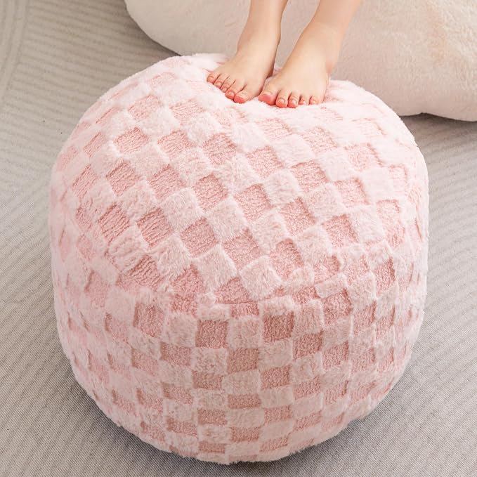 HIGOGOGO Round Stuffed Pouf Ottoman, Plaid Poufs by HIGOGOGO