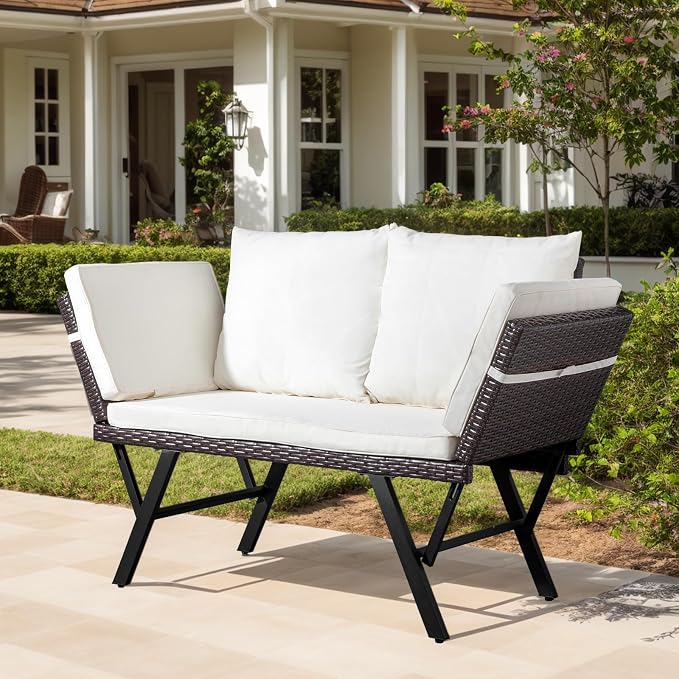 VINGLI Outdoor Loveseat, Woven Rattan Outdoor Sofa - Image 8