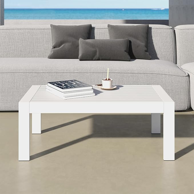 All-Weather Aluminum Outdoor Coffee Table, Modern Coffee Table - Image 5