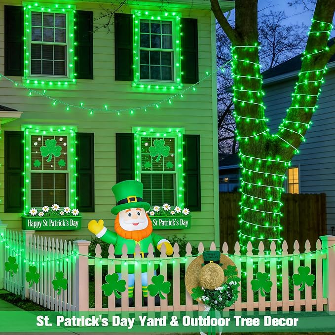 JMEXSUSS Green St Patricks Day Lights Indoor Outdoor Clear Wire, 200 LED Green - Image 5