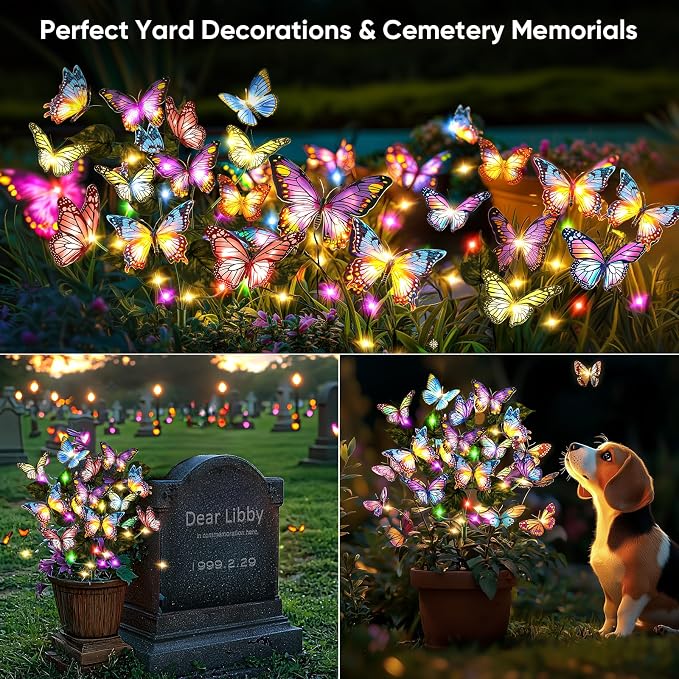 Solar Lights Outdoor Garden Decor: 6 Pack 102 Silk Butterflies - Image 7