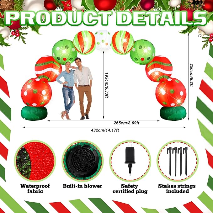 VIHOSE 8.2 FT Giant Christmas Inflatables Archway Christmas Blow Up Ball Arch - Image 2