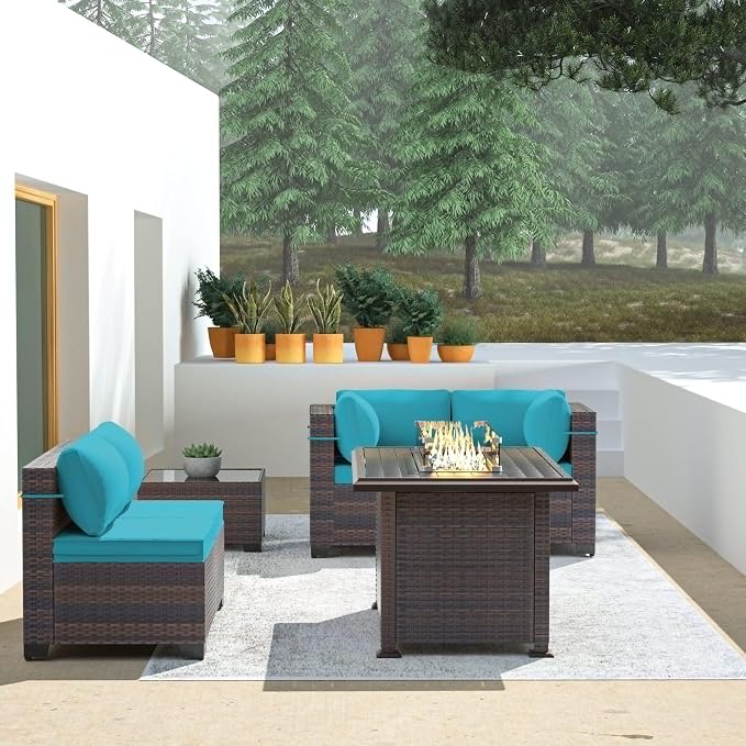 Outdoor Patio Furniture with Fire Pit Table, 6 Pieces Outdoor Furniture Patio - Image 8