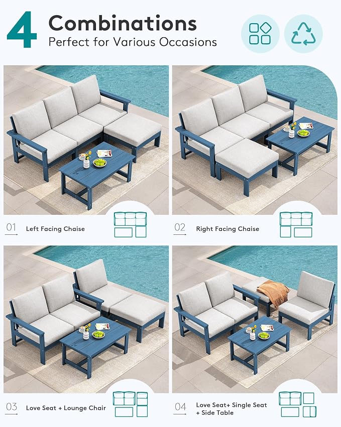 SERWALL Outdoor Sectional Sofa Set, 5-piece Outdoor Modula Couch Set - Image 5