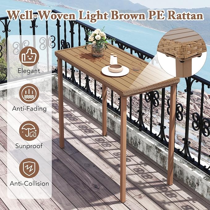 Tangkula Patio Bar Table, Heavy Duty Rectangle Metal Frame 48 Inches Outdoor - Image 6