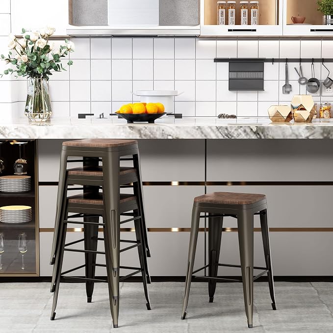 Andeworld Bar Stools Set of 4 Stackable Metal Bar Stools Industrial Counter - Image 3