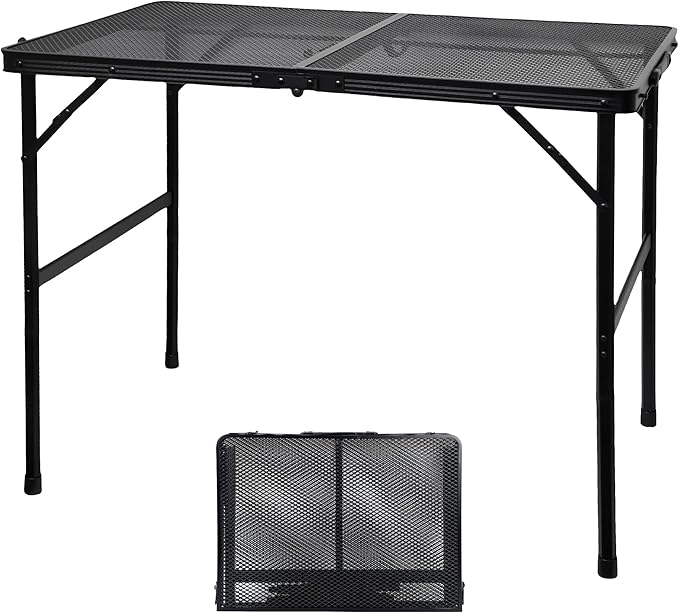 Camping Table with Mesh Desktop, Lightweight & Portable Folding Grill Table by Unknown