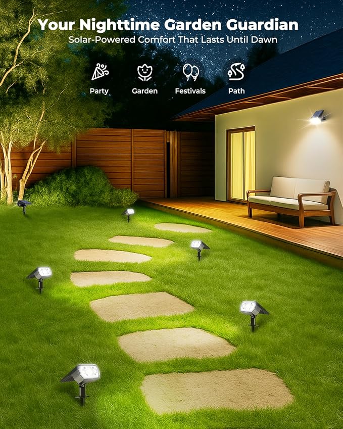 6 Packs Solar Spot Lights Outdoor, 64 LED 6500K Solar Lights Outdoor, IP67 - Image 2
