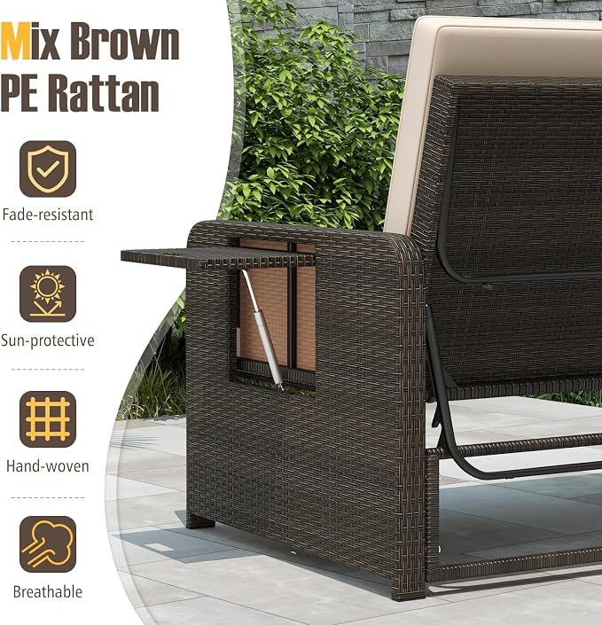 LDAILY Moccha Outdoor Daybed, Wicker Loveseat Sofa Set - Image 4