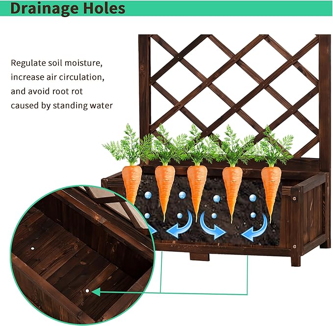 Anraja Raised Garden Bed with Trellis Wooden Planter Box Outdoor Wood Privacy - Image 6
