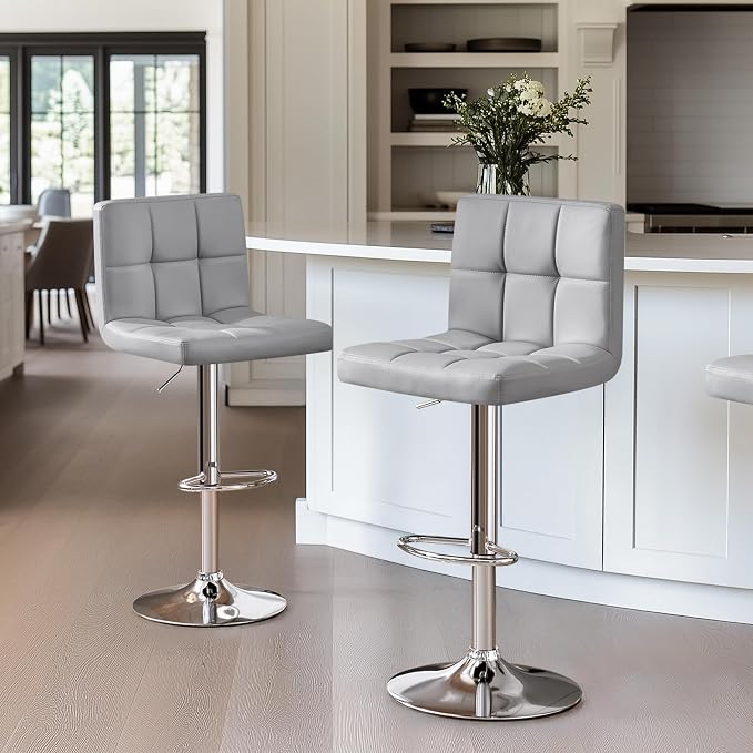 Yaheetech Single Bar Stool, PU Leather Adjustable Barstools, Modern Counter - Image 5
